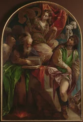 Páduai Szent Jusztina Szent Sebestyénnel, Szent Antal apáttal és Szent Rókussal trónol, 1557–1560