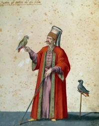 Usher nagy szelim papagájokkal, Jacopo Ligozzi (1547-1627) rajza