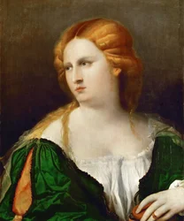 Fiatal nő zöld ruhában, dobozzal a kezében, 1514 körül
