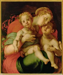 Madonna, kisded Jézus és a fiatal Keresztelő Szent János (festmény fára)