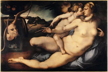 Vénusz és Ámor, 1532-1534, mérete: 128 x 197 cm, Firenze, Galleria dell