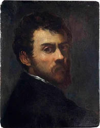 ""Önarckép fiatalemberként"" (Önarckép fiatal férfiként) Jacopo Tintoretto festménye mondta Tintoretto (1518-1594) - 1548 - Olaj, fa Mérete 45,7x36,8 cm Victoria and Albert Museum