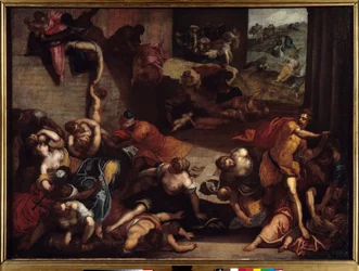 Az ártatlanok lemészárlása. Jacopo Robusti, Tintoretto vagy Il Tintoretto néven ismert festő (1518-1594) festménye, 16. század. 1,34 x 1,86 m. Rennes, Szépművészeti Múzeum