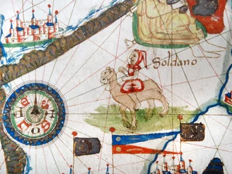 Arab kereskedő tevén, részlet Európa reneszánsz térképéről, Jacopo Russo (1528 után)