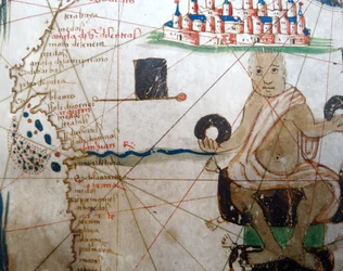 Részlet egy afrikai uralkodót ábrázol Európa reneszánsz térképéről, Jacopo Russo (utána), 1528