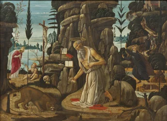 Bűnbánó Szent Jeromos – A bűnbánó Szent Jeromos, Jacopo del Sellaio (1442-1493). Olaj, fa. Mérete: 66,5x91,5 cm. Nemzeti Múzeum Stockholm