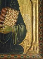 A Megváltó Madonnával és a szentekkel, Meliore Toscano vagy Meliore di Jacopo (kb. 1255-1285), tempera és arany panelen, 85x210 cm, Részlet