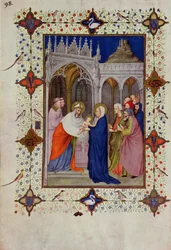 MS 11060-11061 Notre-Dame-i órák: Nincs, A templomban való bemutatás, a "Tres Riches Heures du Duc de Berry" című kötetből.