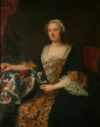 Castellane márkinő hímzéssel, 1743 után (olaj, vászon)