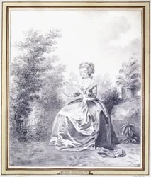 Elisabeth Louise Vigee-Lebrun portréja a kertben ülve levelet olvas (fekete kréta)