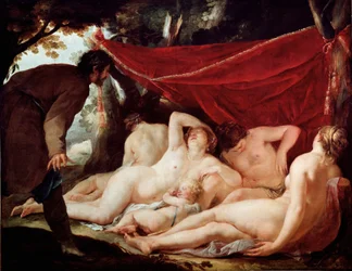 Jöjjön, és a Graces meglepett egy halandó. Jacques Blanchard (1600-1638) festménye. Mérete: 170x218 cm. Louvre múzeum