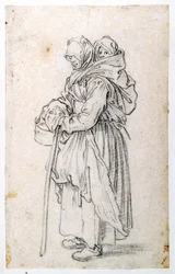 Anya és gyermeke (fekete kréta papíron)