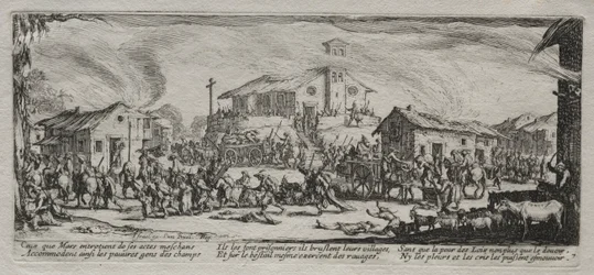 A háború nagy nyomorúságai: Egy falu kifosztása és felgyújtása, 1633.