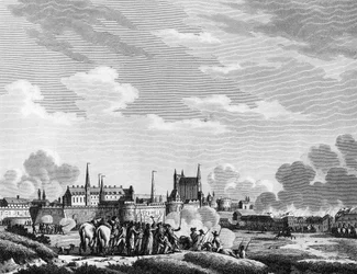 Francia forradalom: A vendék támadása Nantes ellen 1793. június 29-én. Berthaut metszete Swebach Paris nyomán, a Forradalomtörténeti Intézet könyvtára