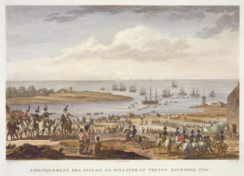 Az angolok beszállása Hollandiában, 1799. november 30., vésette: Louis Francois Couche (1782-1849) (akvatinta)