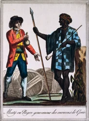 Alcaty, a szenegáli Goree törzsfőnöke, metszet Labrousse rajzából (aktív 1796), az Encyclopedie des Voyagesből, Jacques Grasset de Saint-Sauveur (1757-1810)