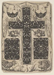 Latin kereszt madarakkal és kisebb motívumokkal, kb. 1614-19.