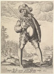 Katona, széles karddal és pajzzsal felszerelve, a Tisztek és katonák könyvéből, 1587.