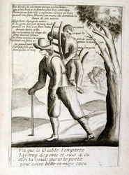 17. századi metszett illusztráció egy közmondásgyűjteményből. Párizs 1657-1663. Szerző: Jacques Lagniet (1620-1675). Francia metsző. Tőle származik számos társadalomkritikus metszet és gúnykép, mint például az olykor groteszk és fantasztikus illusztrációi.