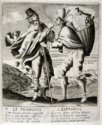 17. századi metszett illusztráció egy közmondásgyűjteményből. Párizs 1657-1663. Szerző: Jacques Lagniet (1620-1675). Francia metsző. Tőle származik számos társadalomkritikus metszet és gúnykép, mint például az olykor groteszk és fantasztikus illusztrációi.