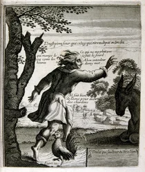 17. századi metszett illusztráció egy közmondásgyűjteményből. Párizs 1657-1663. Szerző: Jacques Lagniet (1620-1675). Francia metsző. Tőle származik számos társadalomkritikus metszet és gúnykép, mint például az olykor groteszk és fantasztikus illusztrációi.