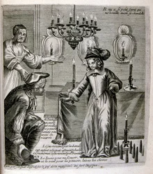 17. századi metszett illusztráció egy közmondásgyűjteményből. Párizs 1657-1663. Szerző: Jacques Lagniet (1620-1675). Francia metsző. Tőle származik számos társadalomkritikus metszet és gúnykép, mint például az olykor groteszk és fantasztikus illusztrációi.