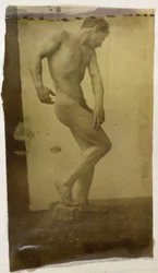 Egy férfi meztelen modell tanulmányozása, álló és oldalról nézve, Jacques de Lalaing stúdiójában