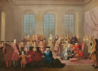 A spanyol V. Fülöp átadja az aranygyapjút Tesse marsalljának, mint francia spanyol nagykövetnek 1724-ben