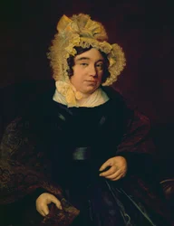 Mrs. Edward Cross portréja sötét szatén ruhában, Paisley kendővel, 1838