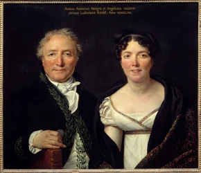 Antoine Mongez (1747-1835) régész és felesége, Angelique (1775-1855) festő portréja, Antoine Mongez akadémikus jelmezben pózol, és egy darabot tart a kezében, hogy felidézze az érmék adminisztrátoraként betöltött szerepét. Jacques Louis David festménye (17