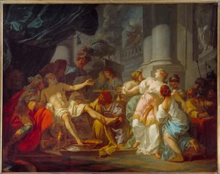 Seneque (Kr. e. 4 - 65), római filozófus halála. 65-ben a Pison Conjuration ellenére kompromittálták, és halálra ítélték. Megöli magát azzal, hogy Neron parancsára kinyitja az ereit. Jacques Louis David (1748-1825) festménye