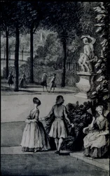 Részlet a „The Poplar Grove, Lord Burlington Chiswick Villájában” (toll és tinta akvarellel papíron)