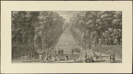 Vue de la Grande Cascade dans les jardins de Marly (fekete kréta, toll és fekete tinta, szürke mosás)