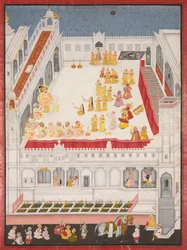 Maharana Jagat Singh részt vesz a Rasleelában, 1736.