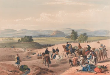 „The Approach to the Fortress of Kwettah [sic]”, 1839 körül (kőnyomat, színezett)