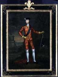 „Harlekin” Bonnie Prince Charlie portréja, 1745 körül (olaj, vászon)