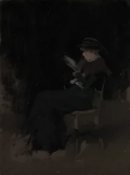 Kompozíció feketével: olvasó lány, kb. 1880-90