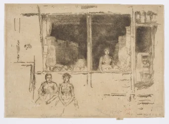 Dinnyebolt, Hounsditch, 1886-88 körül (metszet; tus, papír)