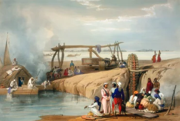 Perzsa kerék, amely vizet emel a Sutlej folyóból, Punjab, 1842