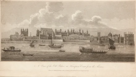 Kilátás a Hampton Court régi palotájára a Temzéről