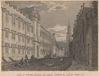 Kilátás az Exeter College-ra, a Mindenszentek templomára, a Turl felől