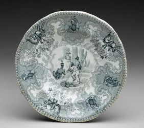 Tányér, 1837-44 körül (transzfernyomásos cserépedény)