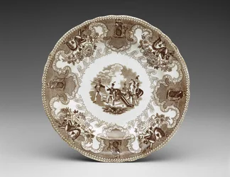Tányér, 1837-44 körül (transzfernyomásos cserépedény)