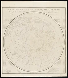 A déli félteke térképe; a legkiválóbb navigátorok némelyikének nyomvonalát bemutatva, James Cook kapitány, Őfelsége haditengerészetének tagja által.