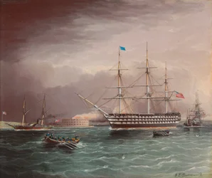 Az U.S.S. Pennsylvania Under Tow az amerikai polgárháború kitörésekor Monroe-erőddel a háttérben
