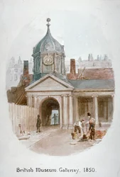 A régi British Museum Montague House kapuja, Bloomsbury, London, 1850.