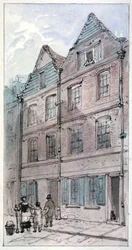 Házak a Blackhorse Alley-ben, a Fleet Street-en, City of London, 1850