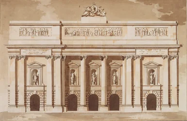 A dublini parlament nyugati frontjának domborzata, 1787 körül (toll és ecset barna tintával és WC-vel fektetett papíron)