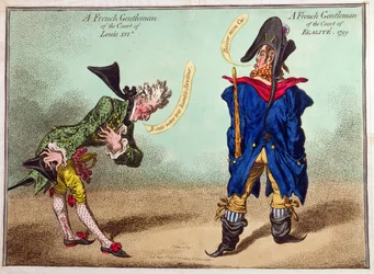 Egy francia úriember XVI. Lajos udvarából és egy francia úriember az Egalite udvarából, 1799-ben megjelent (kézzel színezett rézkarc)