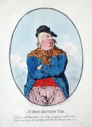 Egy igazi brit kátrány, Hannah Humphrey adta ki 1795-ben (kézzel színezett rézkarc)